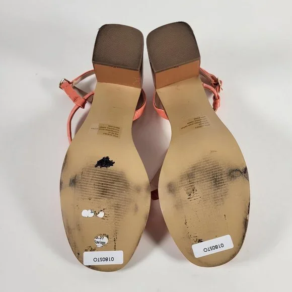 Halston Coral Vegan Leather Croc Pattern Strappy Sandal Block Heels Women Size 9 - Picture 11 of 11